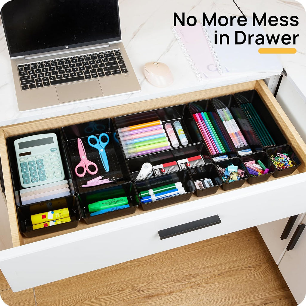 Vtopmart 25 PCS Office Desk Drawer Organizers Set, 4-Size Versatile Plastic Drawer Organizer Trays