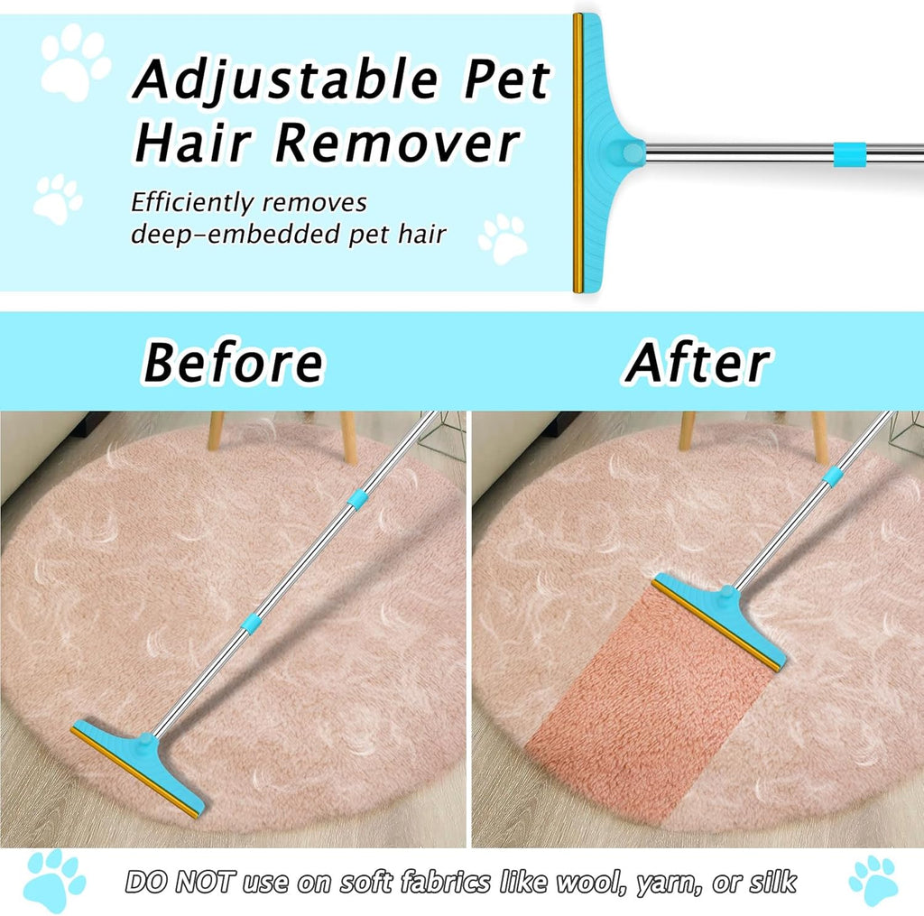 Carpet Rake for Pet Hair Removal - Reusable Pet Hair Remover, 60” Adjustable Long Handle Cat Dog