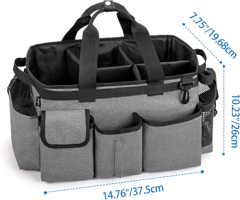 LoDrid Large Wearable Cleaning Caddy Bag with Detachable Divider, Cleaning Organizer with Handles