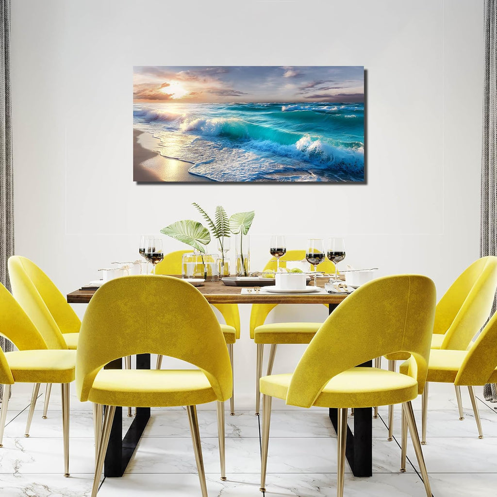 GUGIKA Ocean Wall Art for Living Room, Blue Wave and Large Coastal Beach Canvas Wall-Decor for