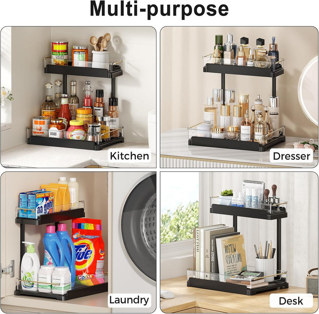 heart & home 2-Pack Under Sink Storage Organizer for Kitchen & Bathroom Cabinets with Removable