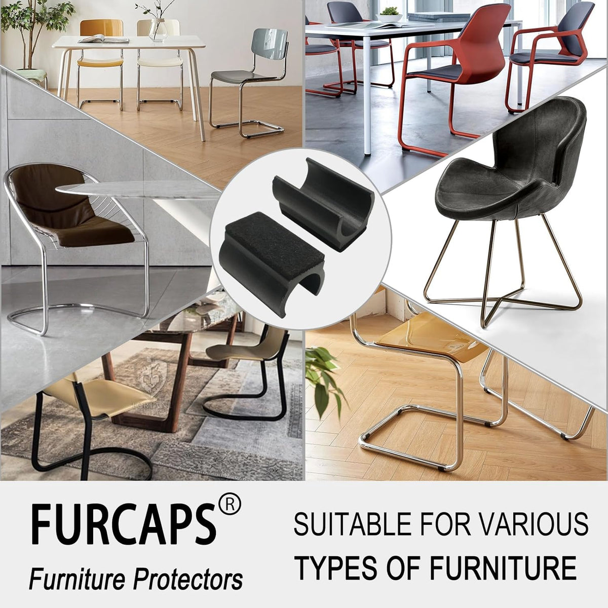 Rectangle U Shaped Chair Leg Tips Cap with Felt Pads,Furniture Feet Protector Slide Smoothly