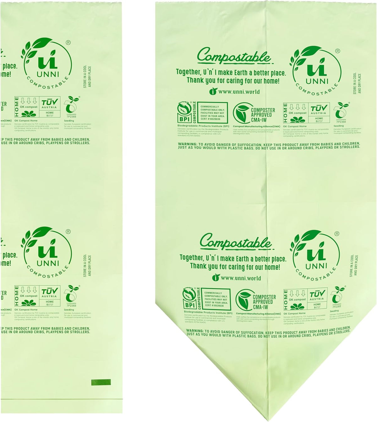 UNNI Compostable Trash Bags, 2.6 Gallon / 9.84 Liter, 200 Count, Extra Thick 0.71 Mil Small Kitchen