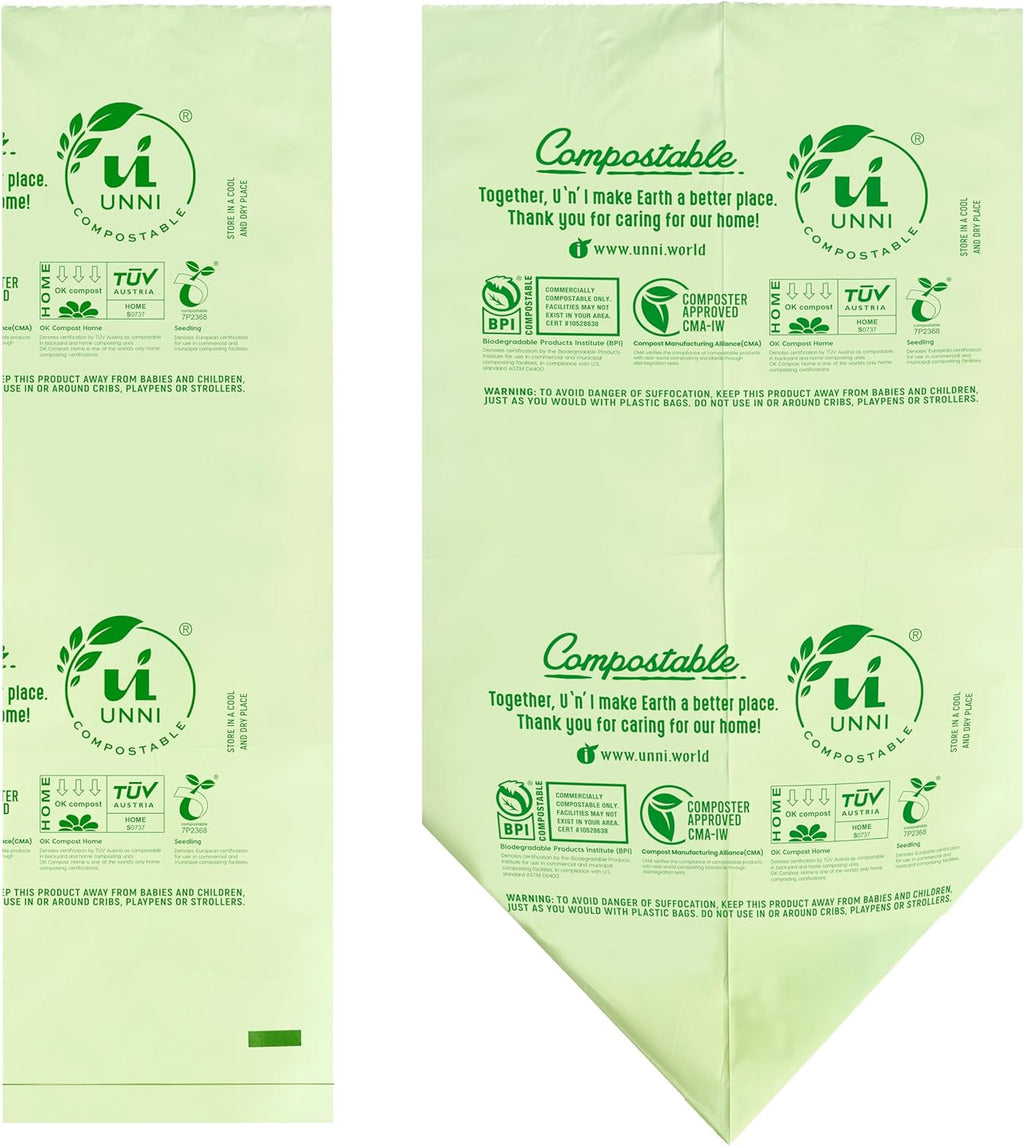 UNNI Compostable Trash Bags, 3 Gallon / 11.35 Liter, 600 Count Value Pack, Extra Thick 0.71 Mil