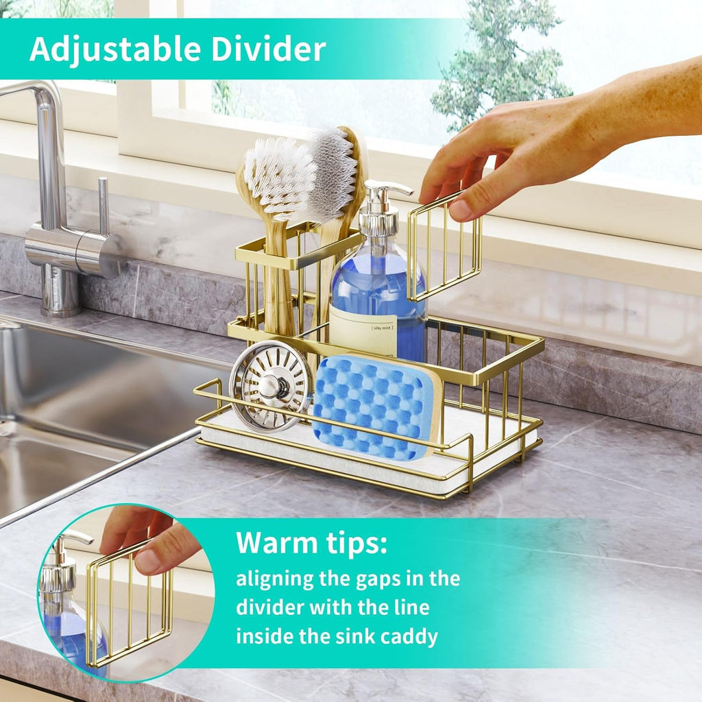HapiRm Sink Caddy Sponge Holder - Kitchen Sink Organizer with Instant Drying Stone and Brush