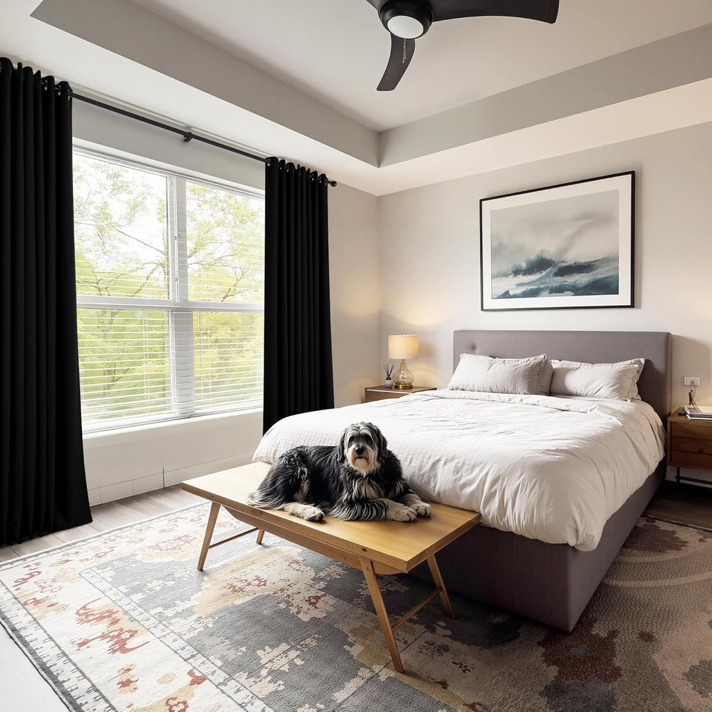 Pony DACNE Black Blackout Curtains for Bedroom 2 Panels Set - Light Reducing Solid Grommet Thermal
