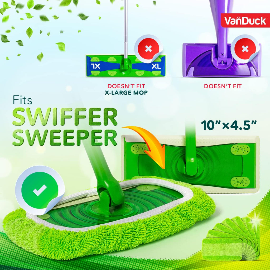 VanDuck Reusable Mop Pads Compatible with Swiffer Sweeper (4-Pack) - Washable Microfiber Mop Pads