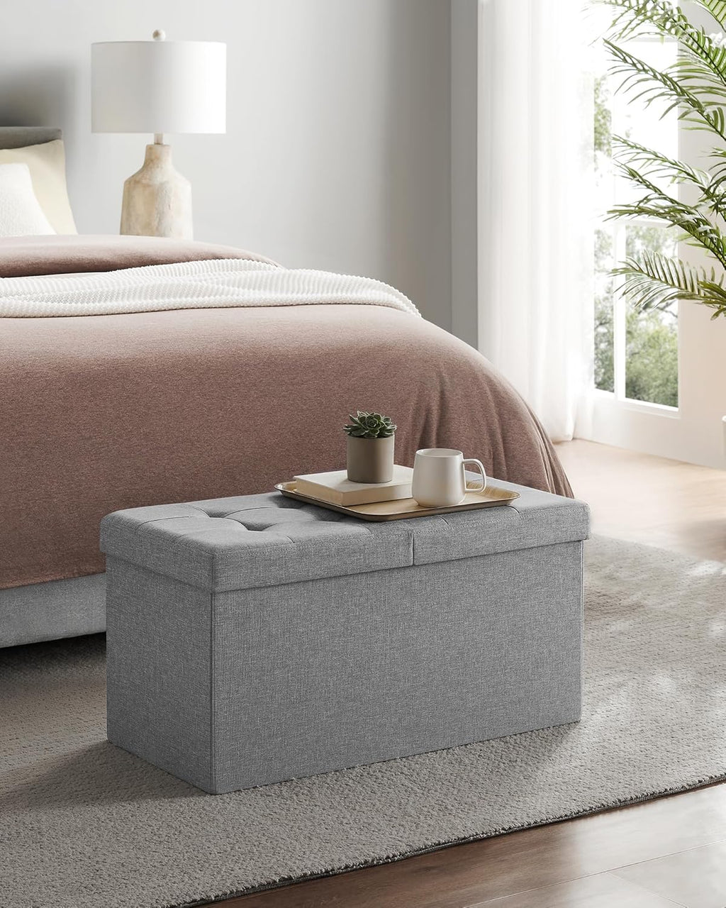 SONGMICS Mazie Collection - 30 Inches Storage Ottoman, Foldable Storage Bench with Flipping Lid