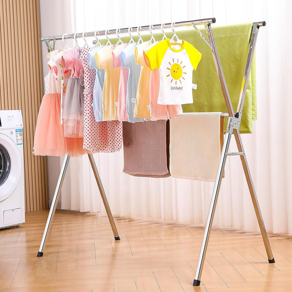 funest Drying Rack Clothing, 79 Inches Adjustble & Foldable Laundry Drying Rack, Heavy Duty
