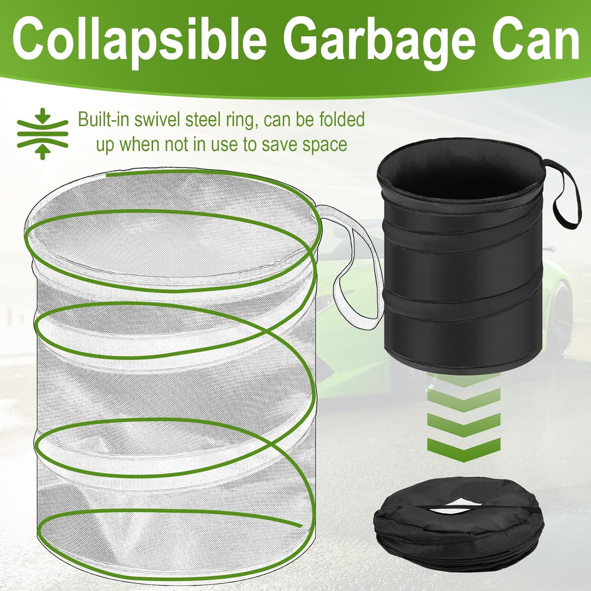 2 PCS Car Trash Can, Collapsible Pop-up Car Garbages Can, Portable Garbage Bin with Elastic Band
