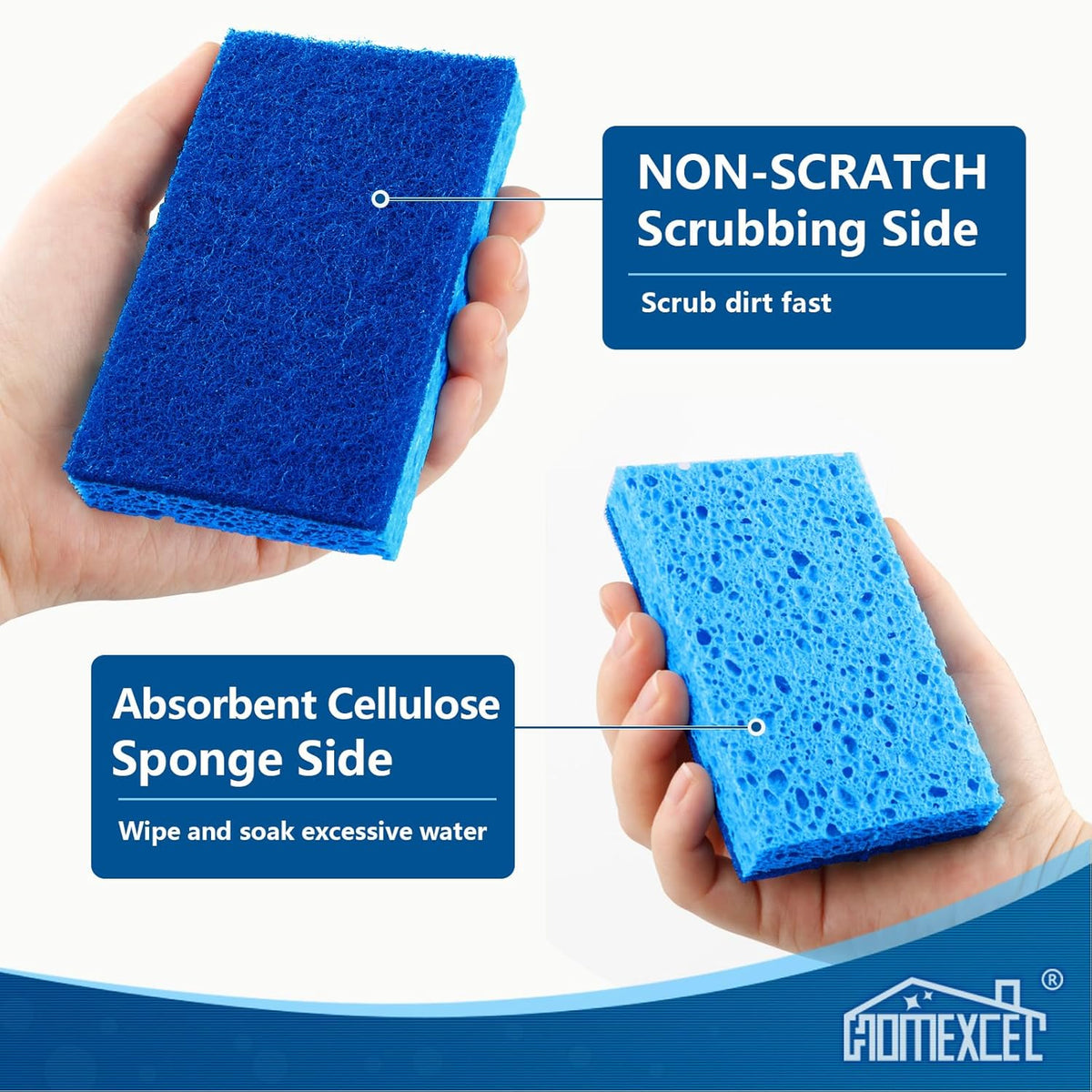 HOMEXCEL Sponges Kitchen 24pcs, Non-Scratch Scrub Dish Sponge Safe on Non-Stick Cookware, Dual