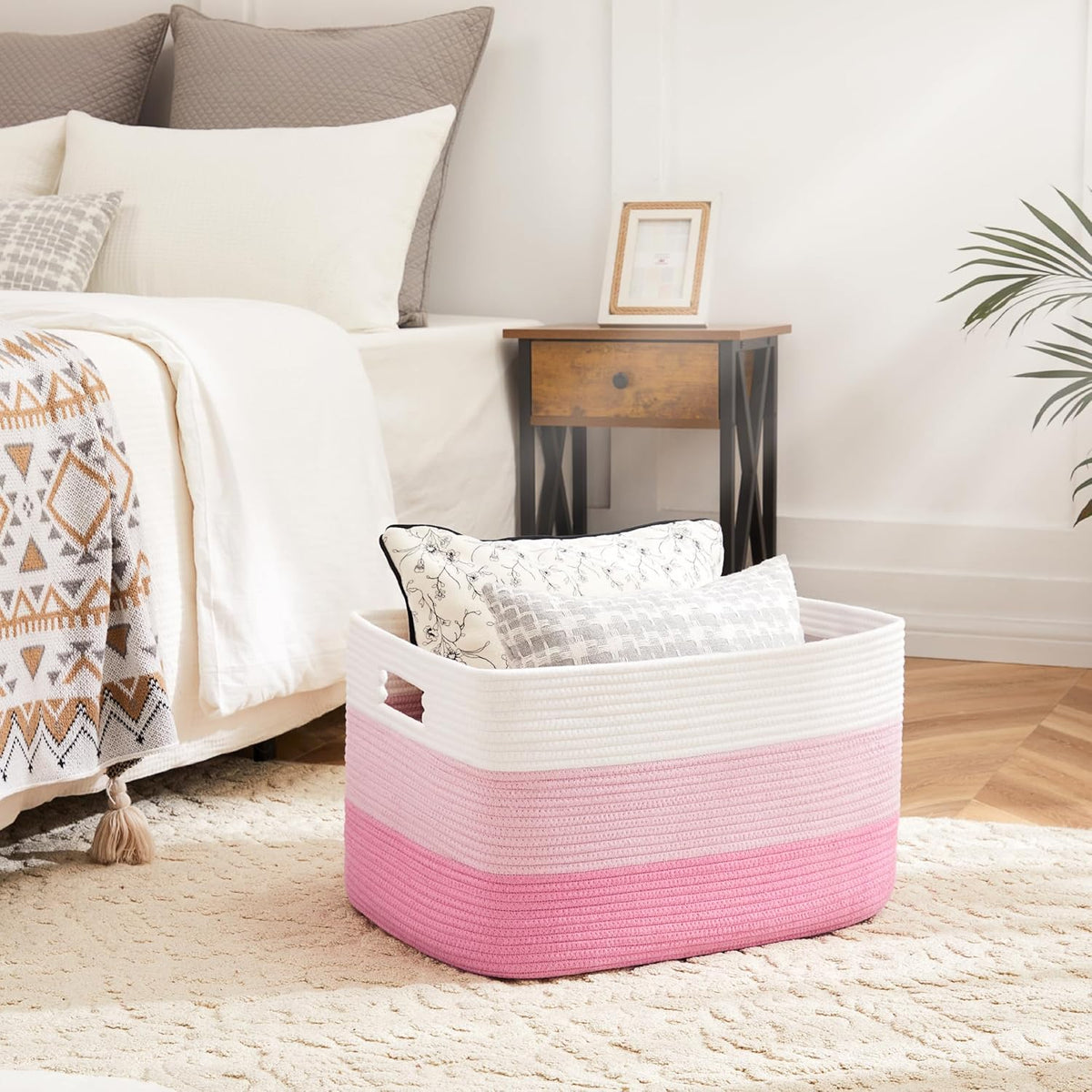 Blanket Basket,Rectangle Woven Baskets for Storage,65L Laundry Basket for Decorative Nursery