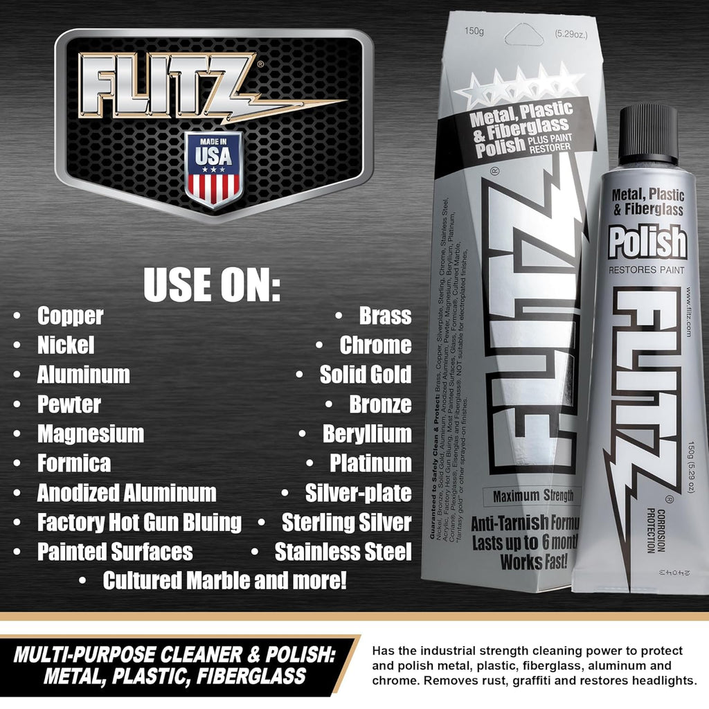 Flitz Multi-Purpose Metal Polish Paste - 5.29oz Tube of USA-Made Chrome Polish - Works on Stainless