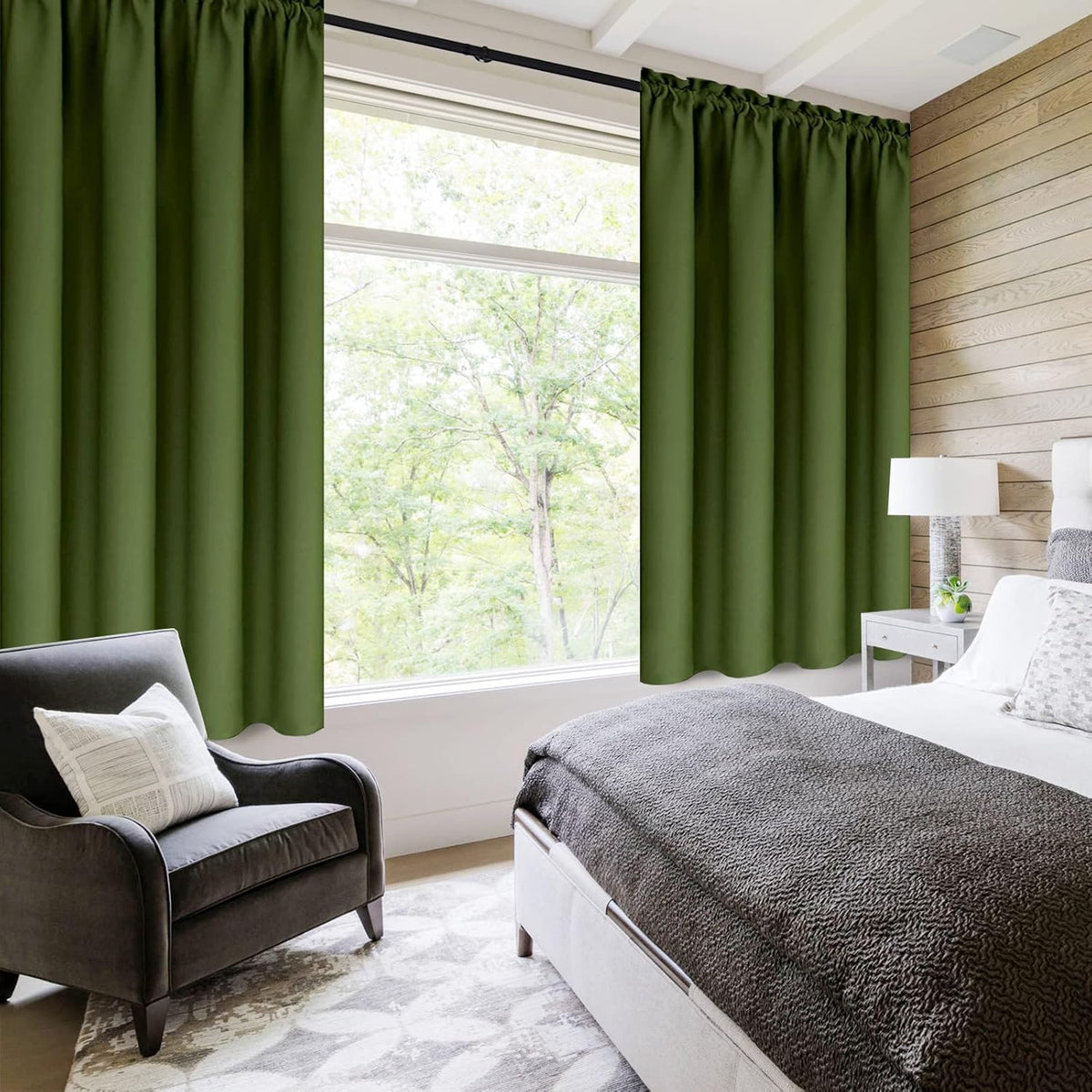 DWCN Christmas Olive Green Room Darkening Blackout Curtains - Thermal Insulated Privacy Energy