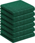 Homaxy 100% Cotton Terry Kitchen Towels(Dark Green, 13 x 28 inches), Checkered Designed, Soft and