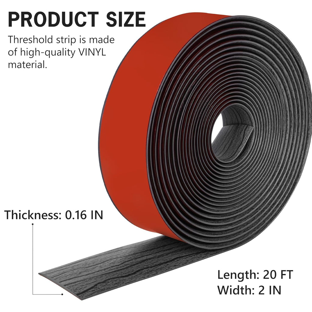 20Ft Floor Transition Strip Self Adhesive Vinyl Cover Floor Strip Flat Divider Transition Strip