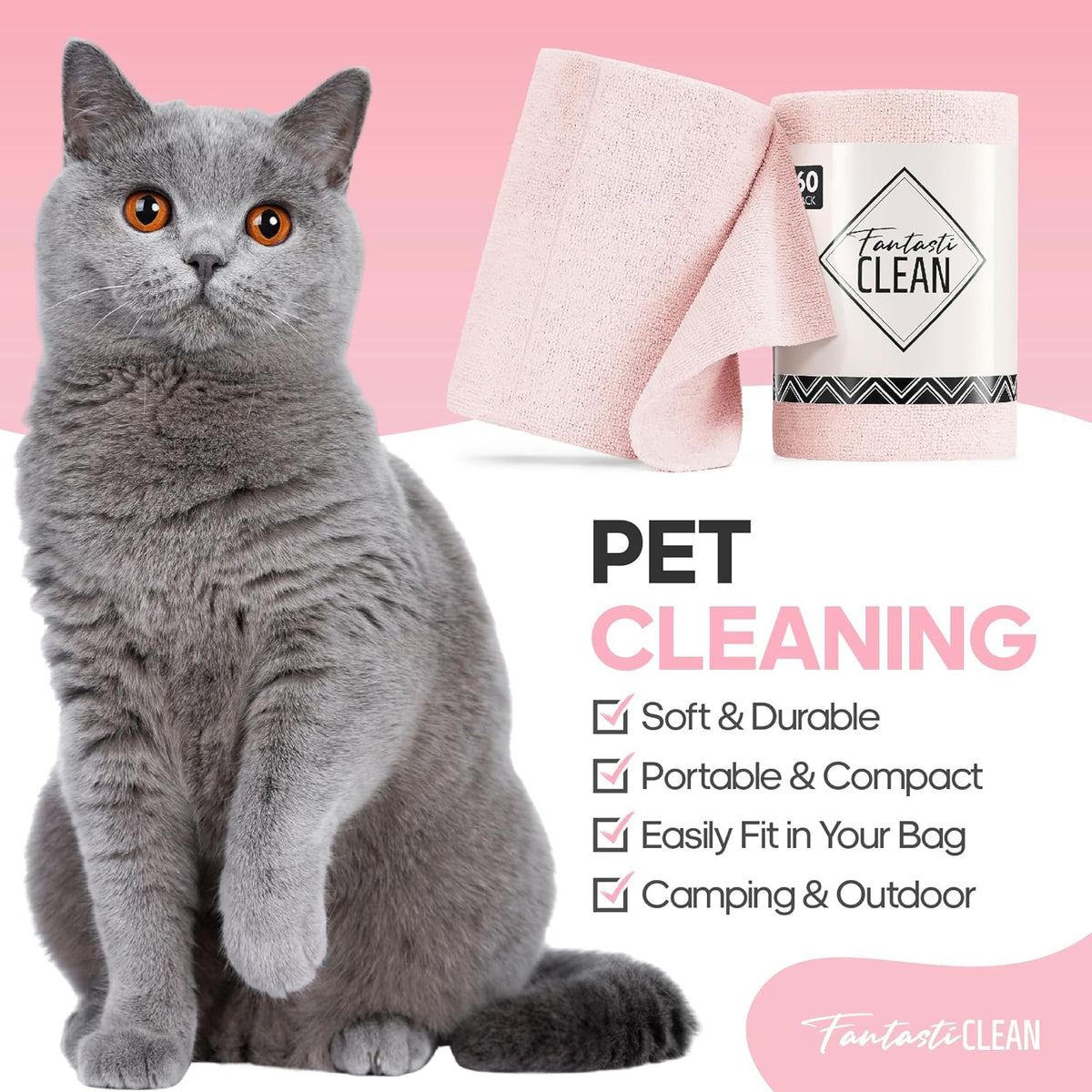 Fantasticlean Microfiber Cleaning Cloth Roll 2 Rolls 120 Pack, Tear Away Paperless Towels, 8" x 8"