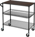 Finnhomy 3 Tier Heavy Duty Commercial Grade Utility Cart with Wood Top, Wire Rolling Cart with