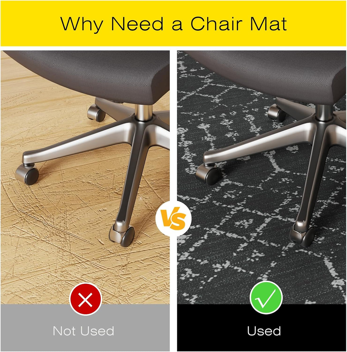 Office Chair Mat for Hardwood & Tile Floors, 48" x 36" Desk Chair Mat, Non-Slip Floor Protector for