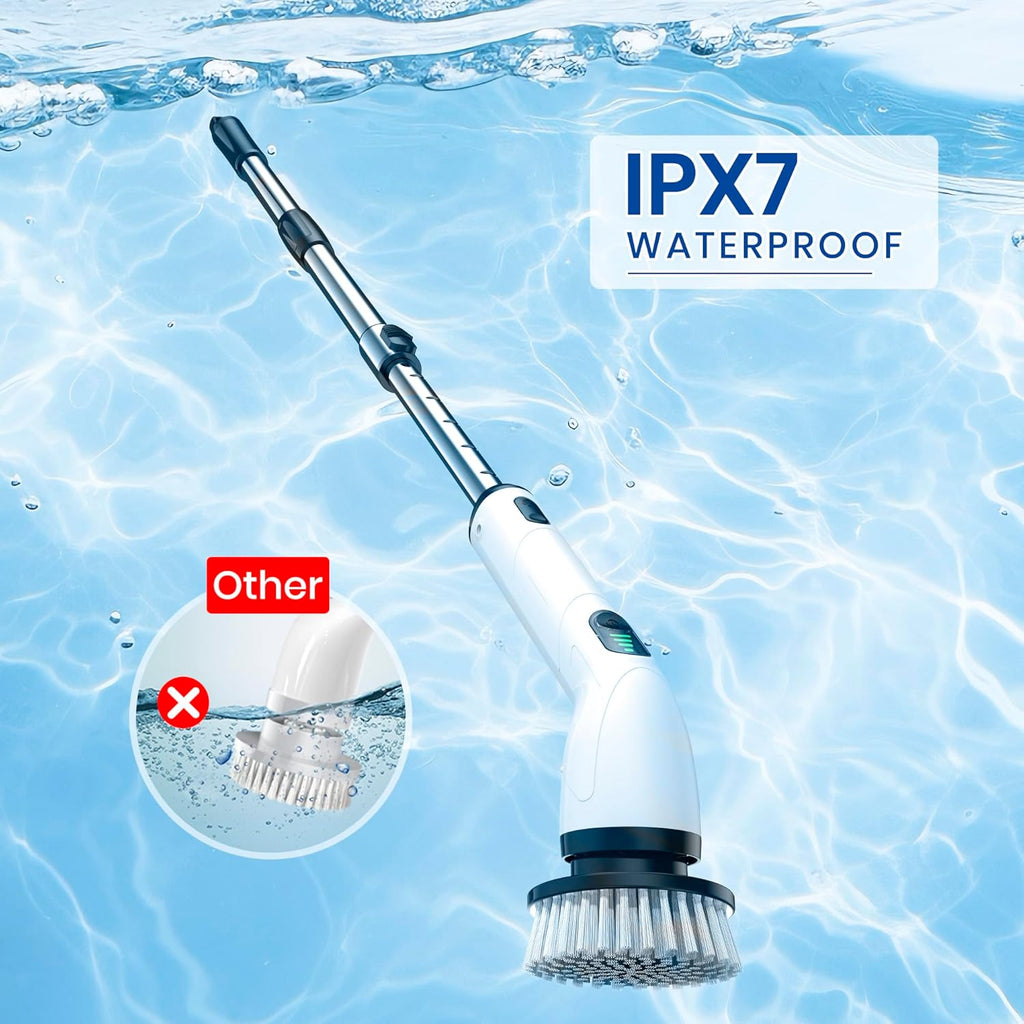 Electric Spin Scrubber, Full-Body IPX7 Waterproof Cordless Shower Scrubber with 8 Replaceable