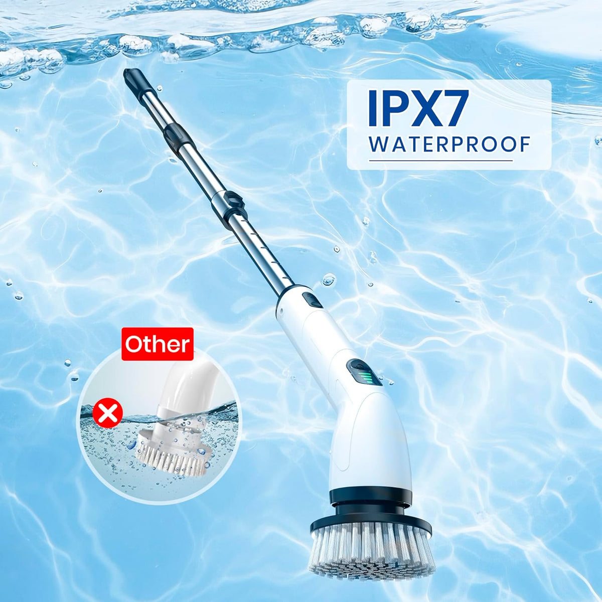 Electric Spin Scrubber, Full-Body IPX7 Waterproof Cordless Shower Scrubber with 8 Replaceable