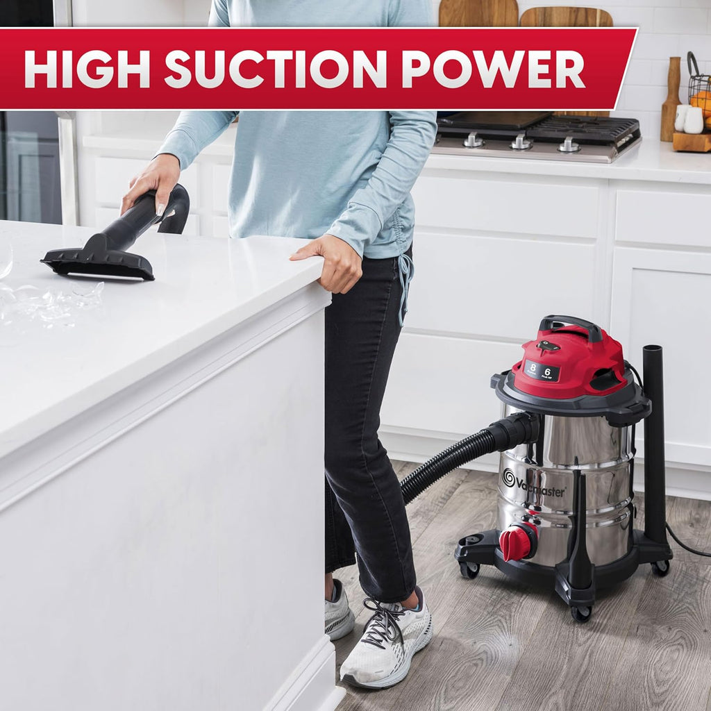 Vacmaster VOC812SF 1101 8-Gallon Premium Stainless Steel Wet/Dry Vacuum, Red Edition, 8 Gal