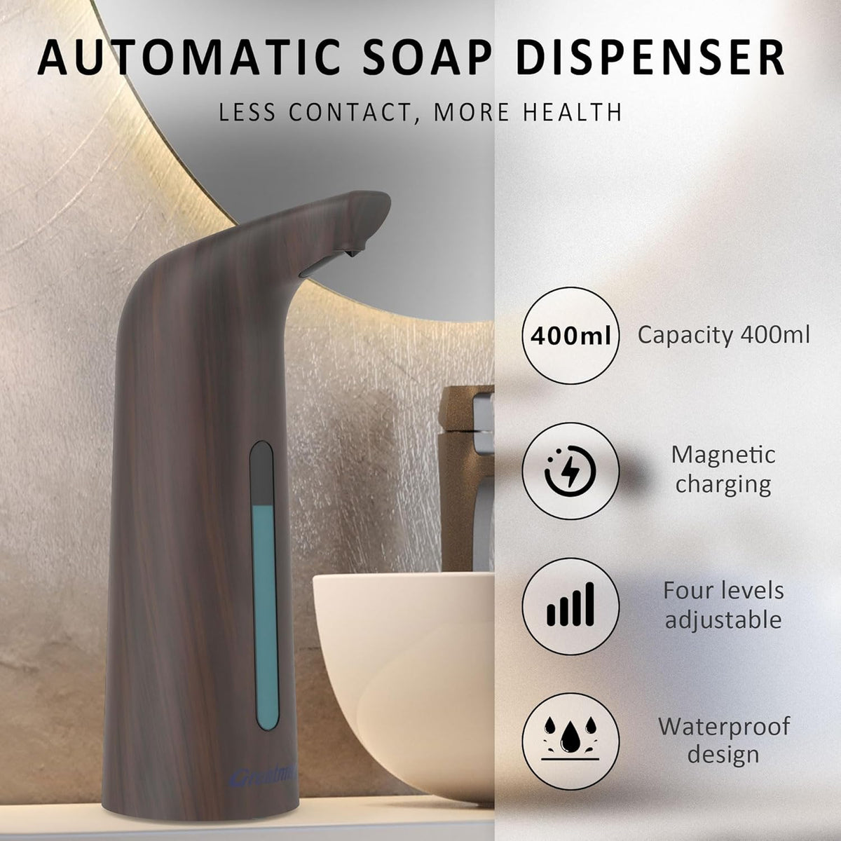 Convenient Automatic Soap Dispenser,4 Adjustable Levels Touchless Hand Sanitizer Pump with Infrared