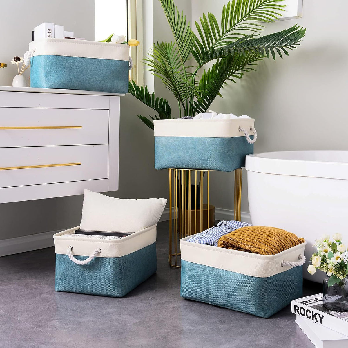 TcaFmac Storage Basket for Organizing - Large 4 Pack Fabric Storage Bins Baskets for Shelves with