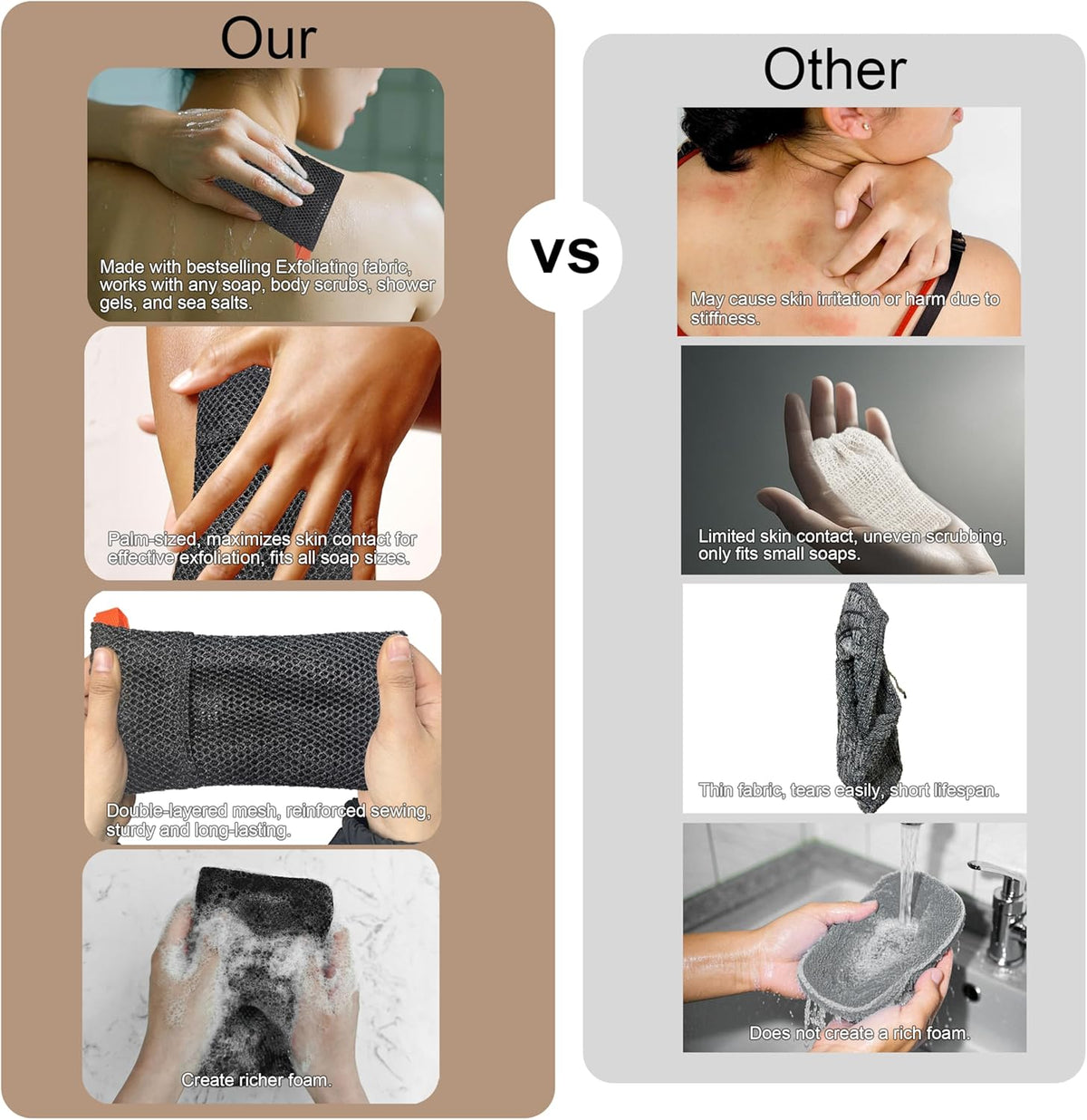 2 Pack Soap Bag Different Roughness Deep and Gentle,Bar Soap Pouch Saver Pocket,Body Scrubber