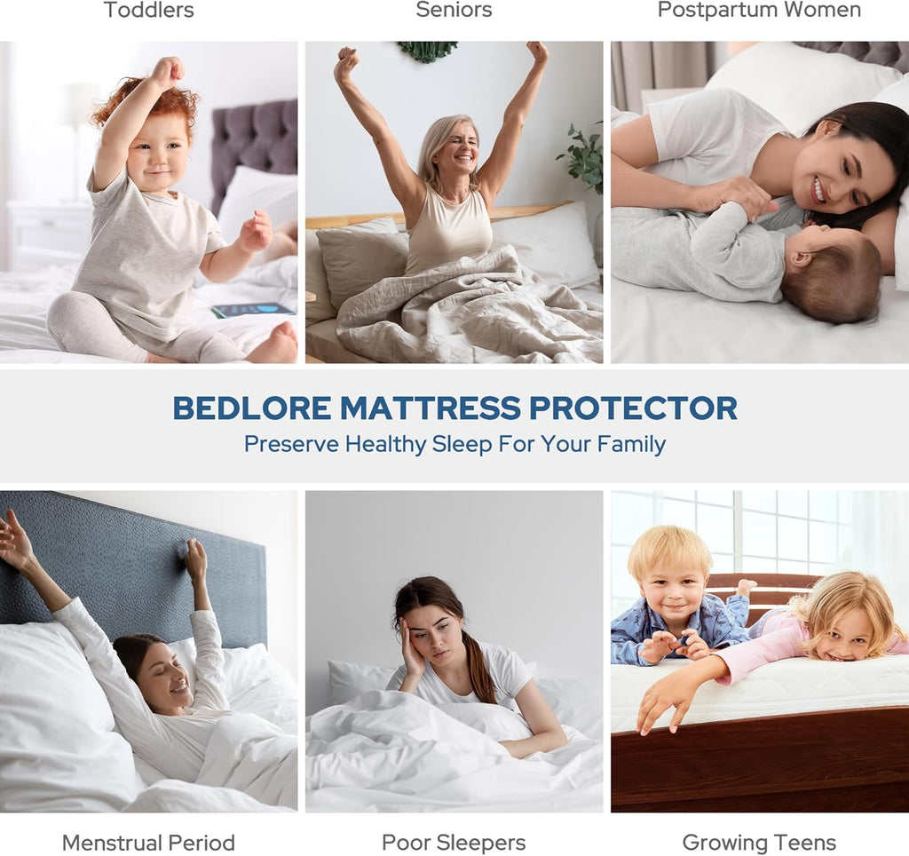 BEDLORE Waterproof Mattress Protector, Twin XL Size Mattress Pad with Deep Pocket 6"-15" Depth