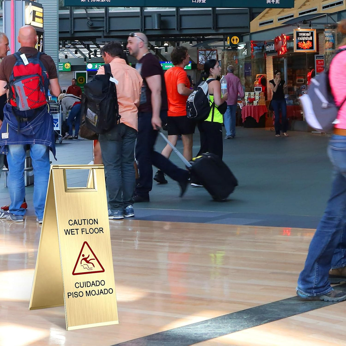 8 Pcs 24 Inch Stainless Steel Wet Floor Sign 8.8 Pound Caution Wet Floor Sign Bulk Double Sided