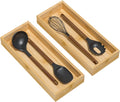 Bamboo Kitchen Drawer Organizer, Stackable Utensil Holder Silverware Organizer Cutlery Tray - 2PCS