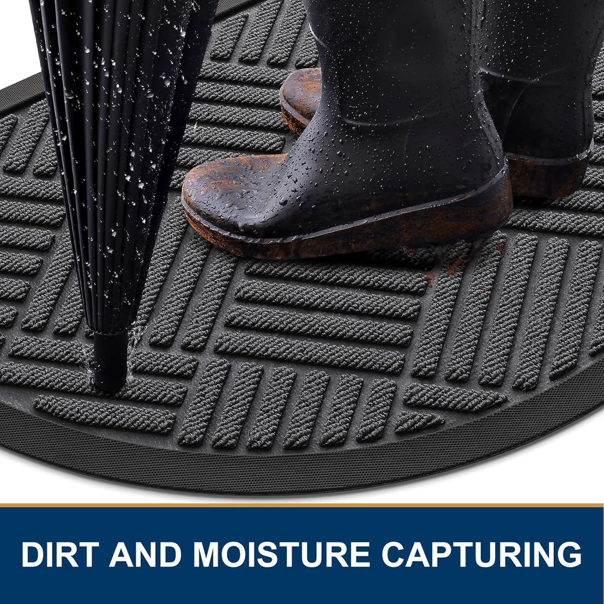 Smiry Half Circle Front Door Mat Outside Entrance,Heavy Duty Outdoor Indoor Natural Rubber