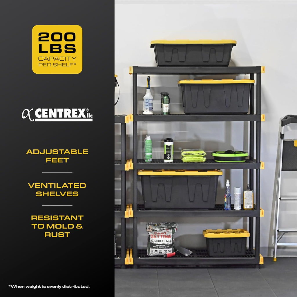 CX Black & Yellow®, 5-Tier Heavy Duty Plastic Storage Shelving Unit, 200lbs/shelf (72”H x 48”W x
