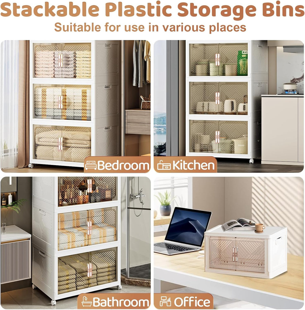 Storage Bins with Lid 120QT, Stackable Storage Containers with Wheels and Magnetic Doors, Plastic