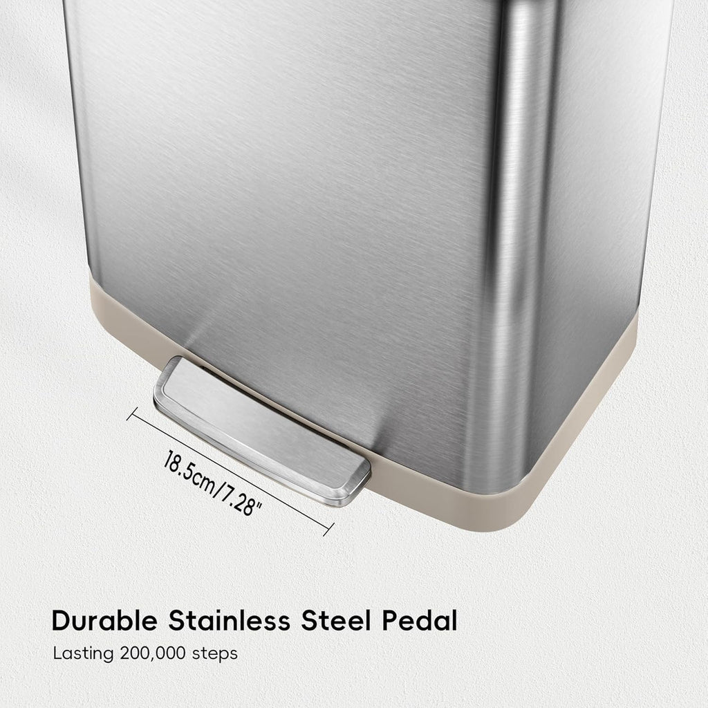 EKO Hudson Matte Stainless 75 Liter/20 Gallon Step Trash Can with Rear Trash Bag Storage Compartment