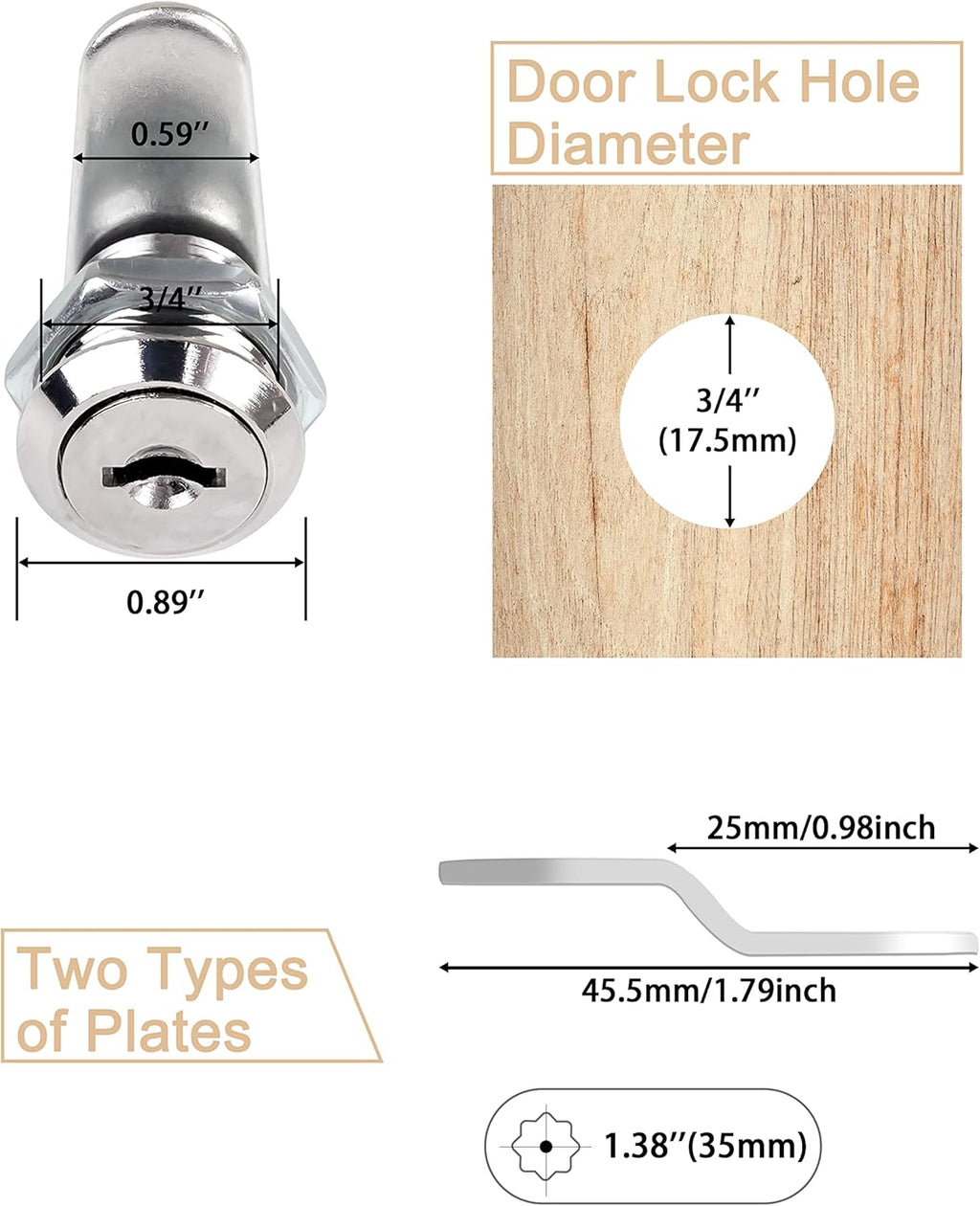 Cabinet Locks, 6 Pcs MoHern Keyed Alike 5/8 Inch (16mm) Rv Storage Lock, Cylinder Locks, Zinc Alloy