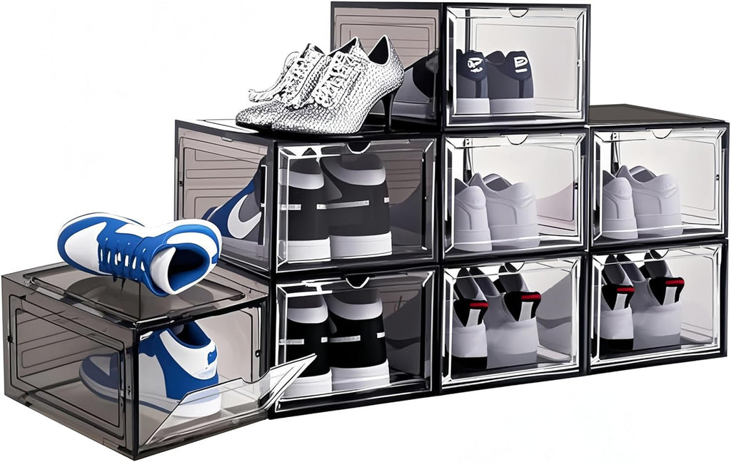 8 Pack Shoes Box Display Case Thicken Shoe Organizer Stackable Boxes for Closet Space-Saving Shoe