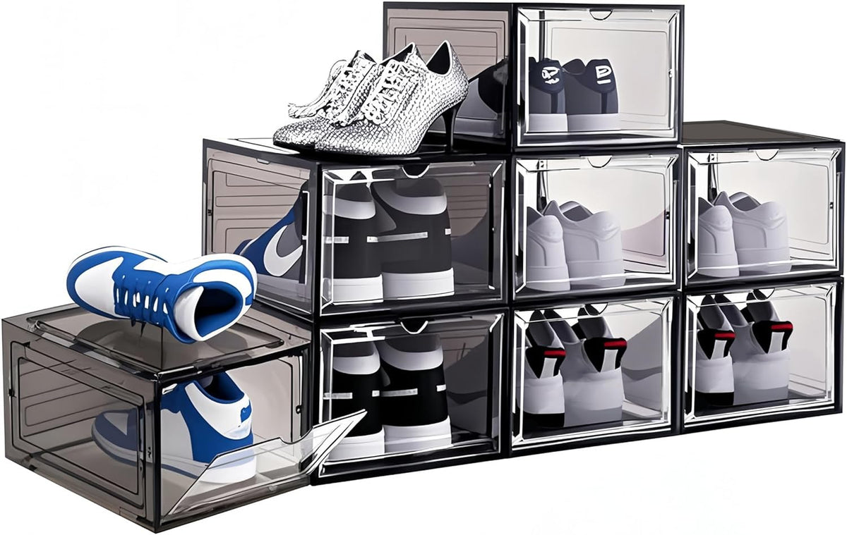8 Pack Shoes Box Display Case Thicken Shoe Organizer Stackable Boxes for Closet Space-Saving Shoe