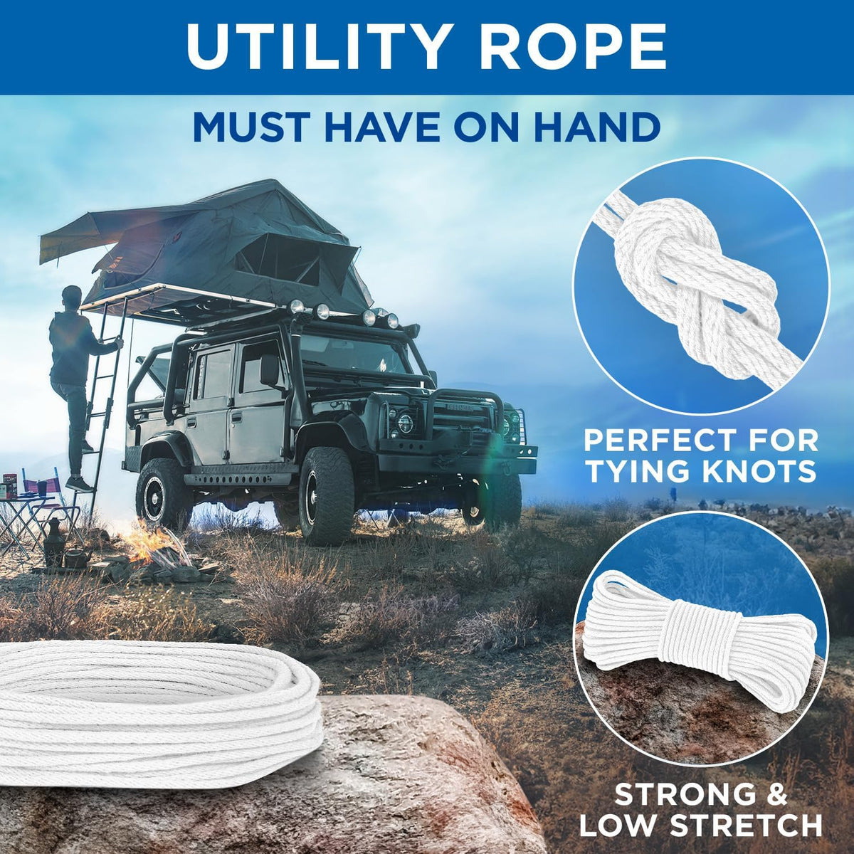 TECEUM Cotton Rope 3/16” (5 mm) – 200 FT – Strong All-Purpose Braided Rope – Natural Cotton – for
