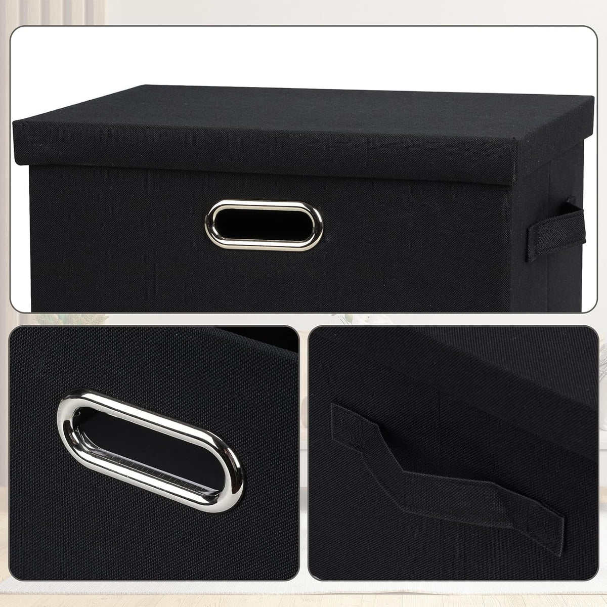 Medium 15" 21 Quart Collapsible Stackable Storage Bins with Lids, 1 Pack Black Foldable Fabric