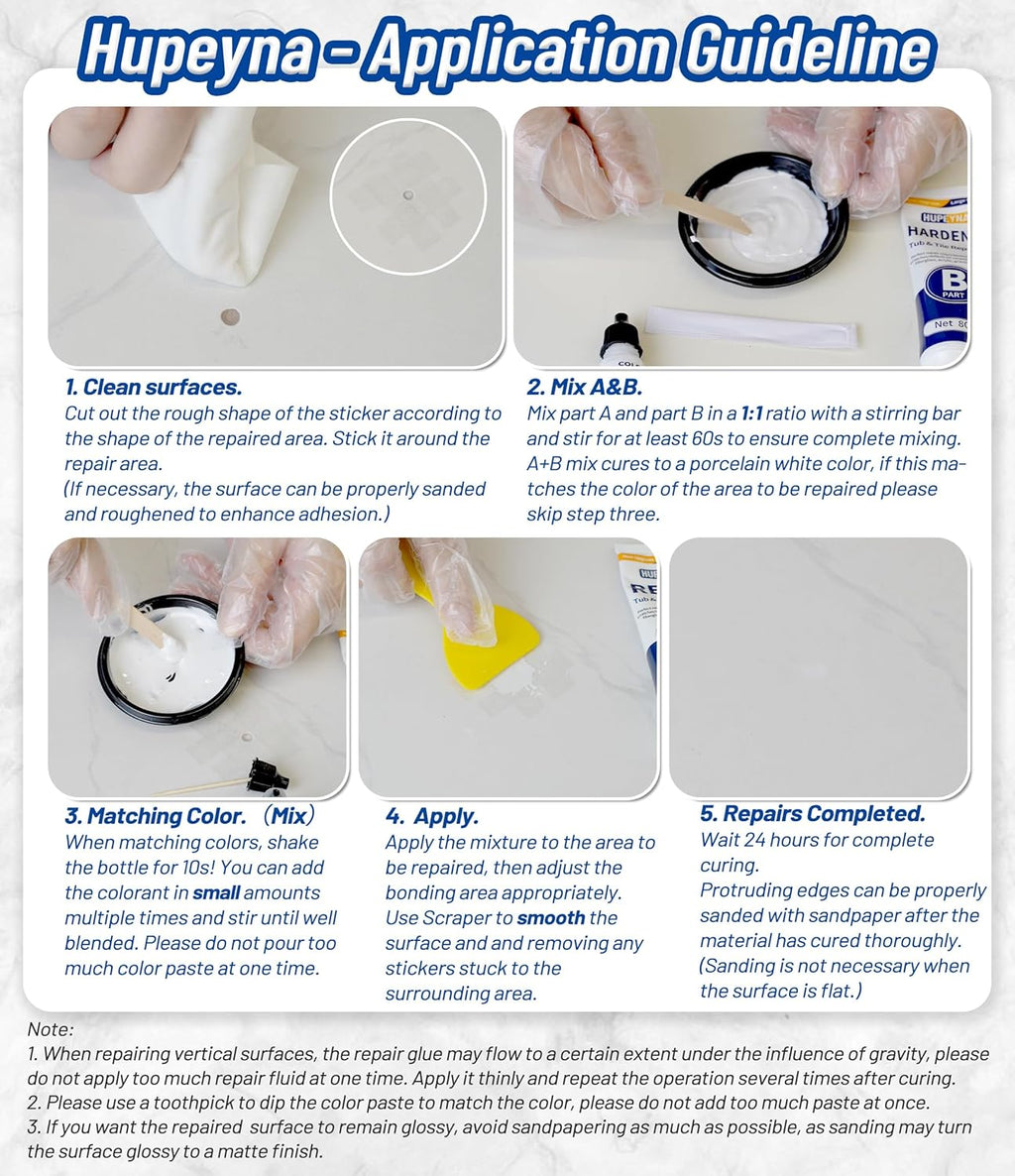 Fiberglass Repair Kit, Bathtub Repair Kit for Tile, Acrylic, Ceramic, Enamel, Kitchen Bathroom Fix