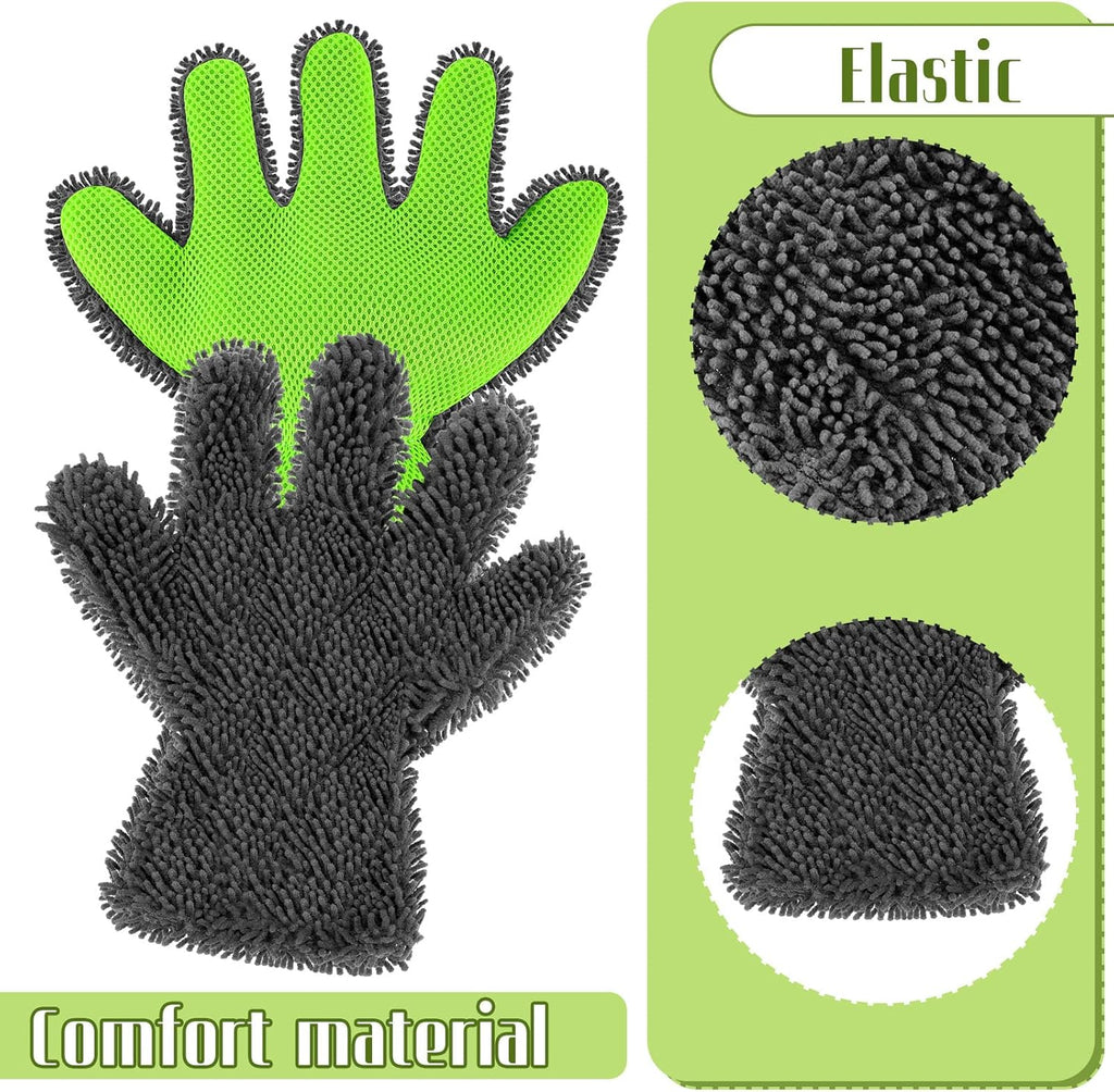 Ferraycle 2 Packs Car Wash Mitt 5 Finger Microfiber Wash Mitts Auto Car Dusting Gloves Double Sided