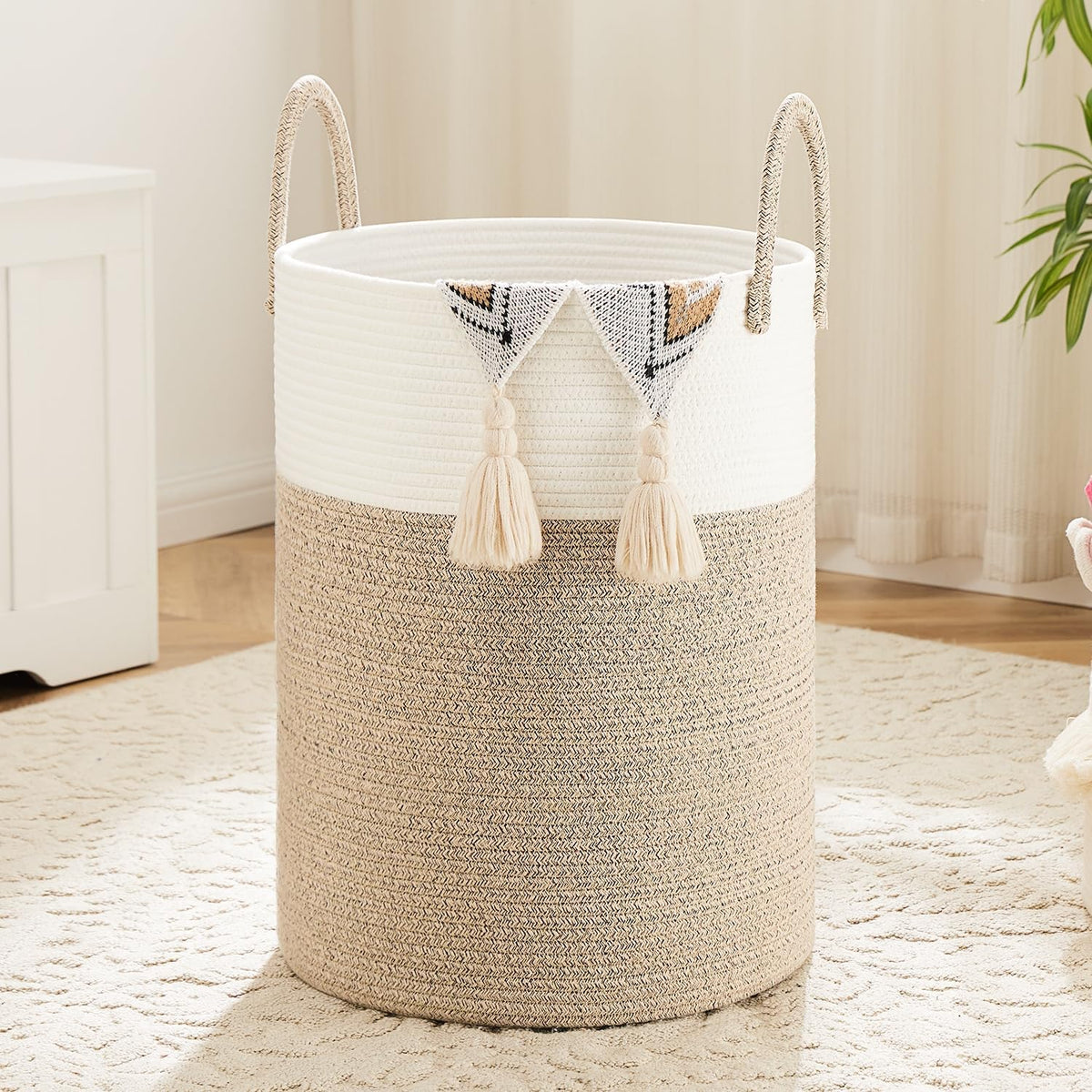Laundry Basket,Woven Cotton Rope Laundry Hamper,40L for Decorative Storage of Dirty Clothes,Toys