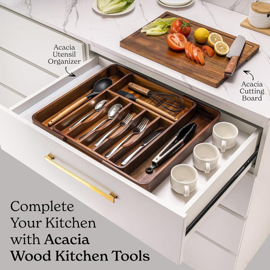 SMIRLY Silverware Drawer Organizer – Bamboo Kitchen Drawer Organizer, Adjustable Utensil Holder and