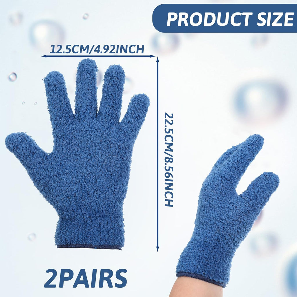 2 Pairs Microfiber Plant Dusting Gloves, Water Blue & Dark Blue Kitchen Indoor Gloves Reusable