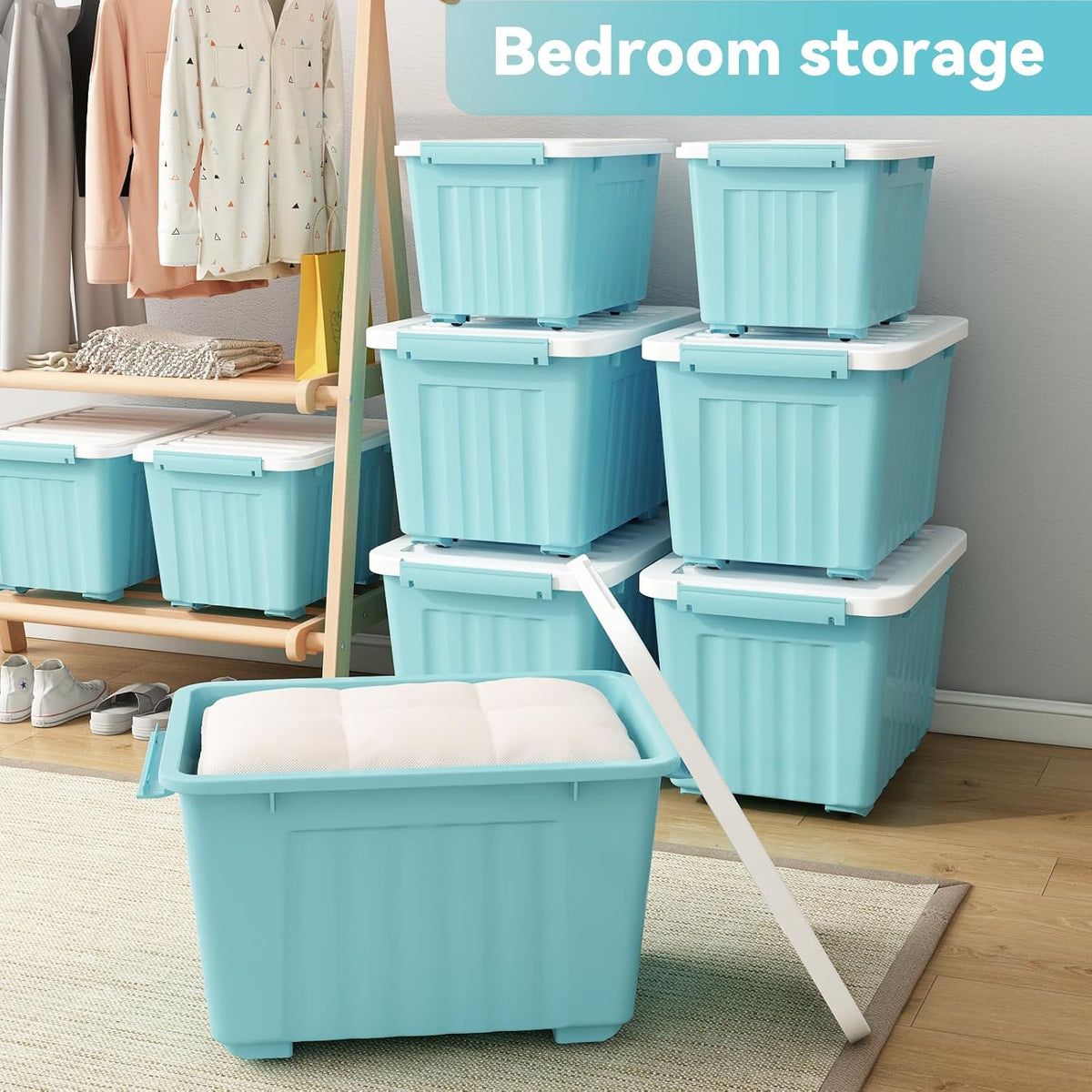 Nazhura 72 Quart Plastic Storage Bin, Stackable and Nestable Storage Boxes with Lids and Secure