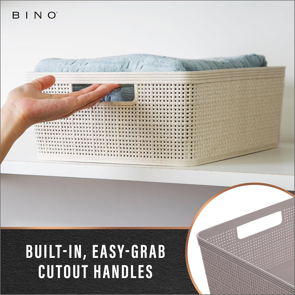 BINO | Woven Plastic Basket | Small (Natural Grey), 4-Pack | THE JUTE COLLECTION | Home
