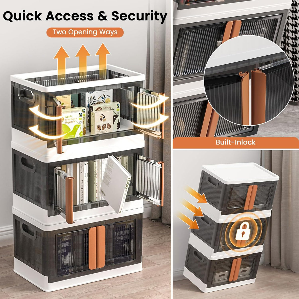 8.4Gal Collapsible Storage Bins with Lids & Wheels - 1 Pack Stackable with Doors, Heavy-Duty