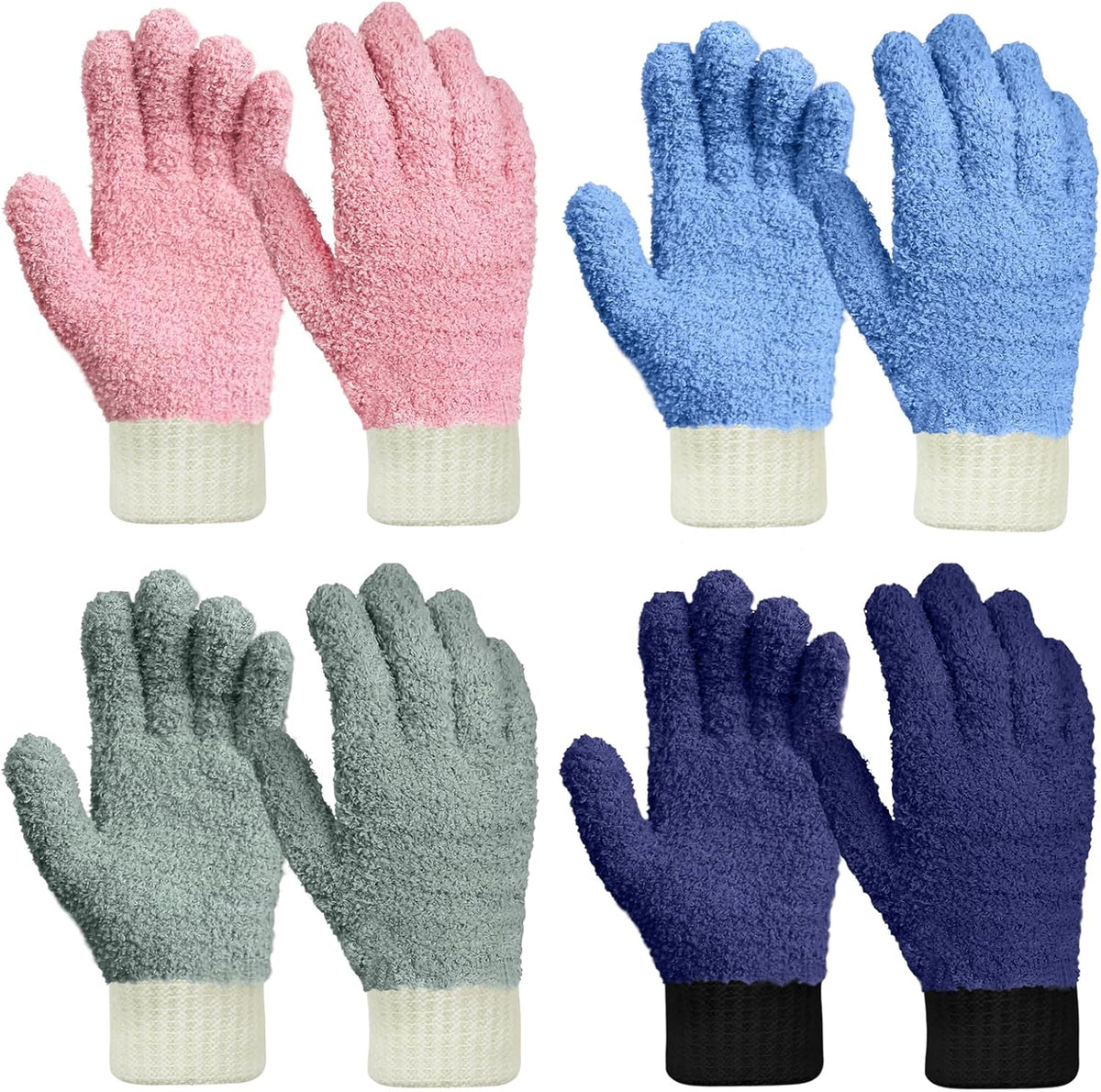 MIG4U 4 Pairs Microfiber Gloves - Dusting Gloves for House Cleaning - Washable Blind Cleaner Duster